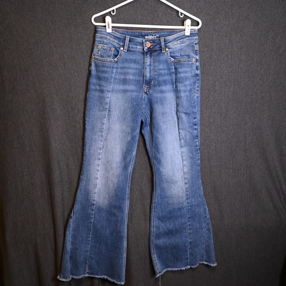 Edgely Women's 12 Short High Rise Flare Denim Jeans Distressed Raw Ankle Hem